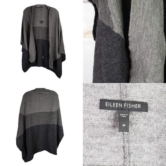 Eileen Fisher Open Front Cardigan Alpaca Womens Size Medium M Gray Black Cape - Picture 1 of 8